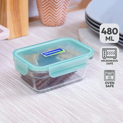Gambar Glasslock Fancy Wadah Makanan Rectangular 480 ml - Hijau