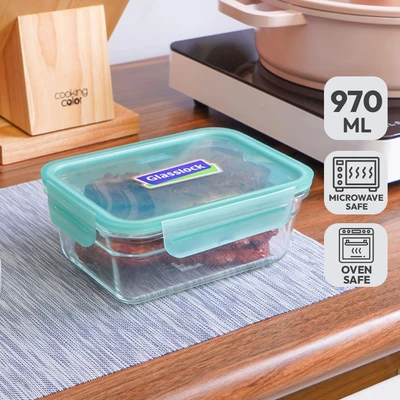 Gambar Glasslock Fancy Wadah Makanan Rectangular 970 ml - Hijau