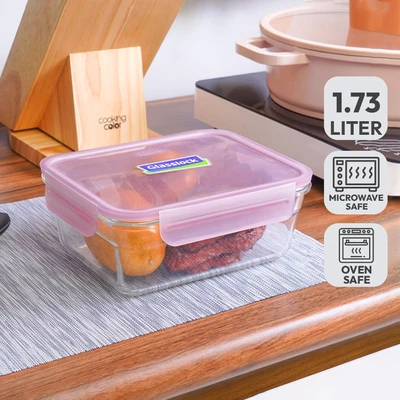 Gambar Glasslock Fancy Wadah Makanan Tempered Glass Rectangular 1.73 Liter - Ungu