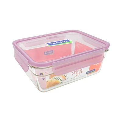 Gambar Glasslock Fancy Wadah Makanan Tempered Glass Rectangular 1.73 Liter - Ungu
