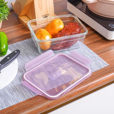 Gambar Glasslock Fancy Wadah Makanan Tempered Glass Rectangular 1.73 Liter - Ungu