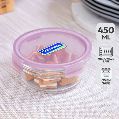 Gambar Glasslock Fancy Wadah Makanan Tempered Glass Round 450 ml - Ungu