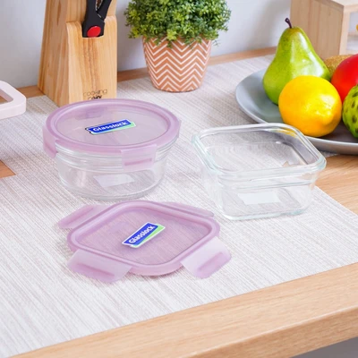 Gambar Glasslock Fancy Wadah Makanan Tempered Glass Round 450 ml - Ungu