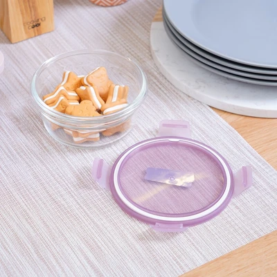 Gambar Glasslock Fancy Wadah Makanan Tempered Glass Round 450 ml - Ungu
