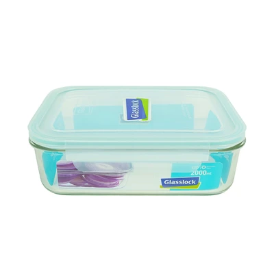 Gambar Glasslock 2 Ltr Basic Wadah Makanan Rectangular - Ungu/biru