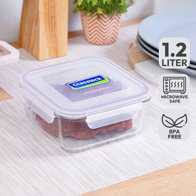 Gambar Glasslock Basic Wadah Makanan Tempered Glass Round 1.2 Liter - Ungu