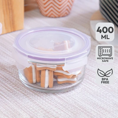 Gambar Glasslock Basic Wadah Makanan Round 400 ml - Ungu