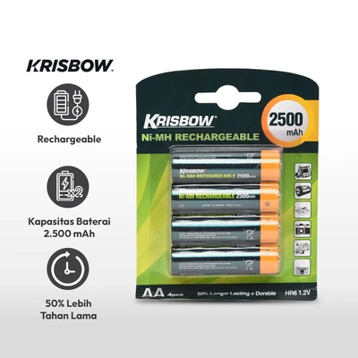 Gambar Krisbow Set Baterai Rechargeable Size Aa 2500 Mah 4 Pcs