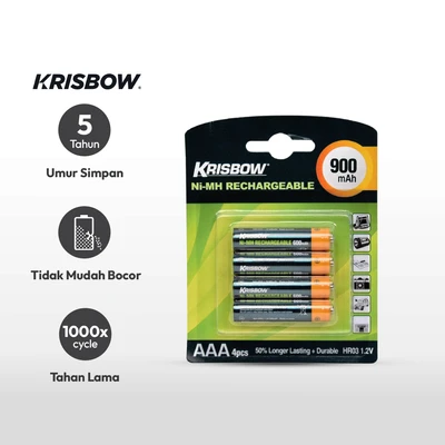 Gambar Krisbow Set 4 Pcs Baterai Rechargeable Size Aaa 900 Mah