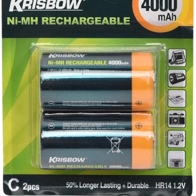 Gambar Krisbow Set Baterai Rechargeable Size C 4000 Mah 2 Pcs