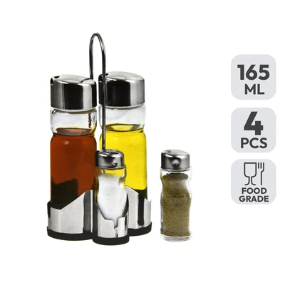 Gambar Kris Tempat Bumbu Dapur Kaca Set 4 Pcs Transparan - Silver
