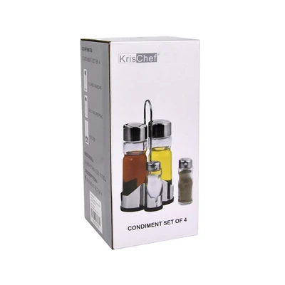Gambar Kris Tempat Bumbu Dapur Kaca Set 4 Pcs Transparan - Silver