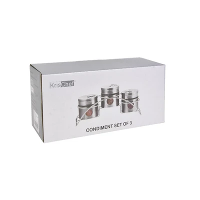 Gambar Kris Tempat Bumbu Dapur Stainless Steel 95 ml Set 3 Pcs - Silver