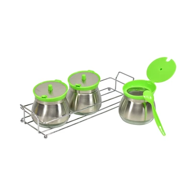 Gambar Kris Set 3 Pcs Tempat Bumbu Dapur - Silver/hijau