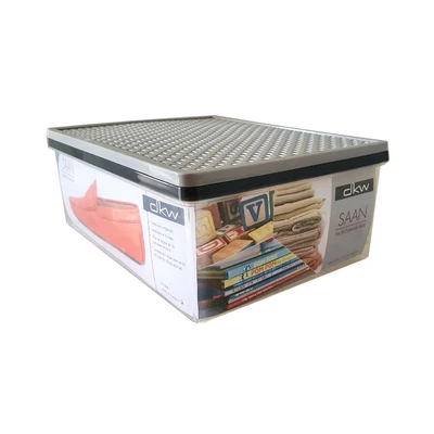 Gambar Dkw Kotak Penyimpanan Dengan Tutup 22.9x32.9x12.6 cm - Abu-Abu