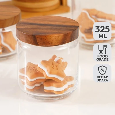 Gambar Delicia Stoples Kaca Wooden 325 ml Transparan - Cokelat
