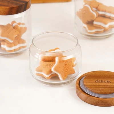 Gambar Delicia Stoples Kaca Wooden 325 ml Transparan - Cokelat
