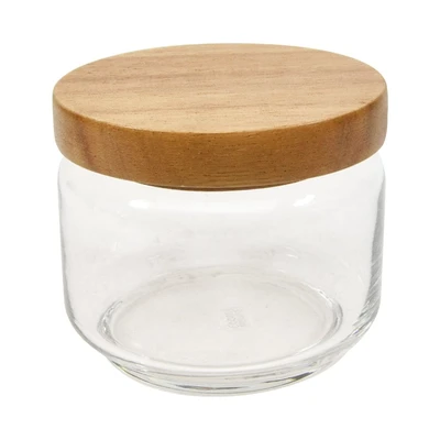 Gambar Delicia Stoples Kaca Wooden 325 ml Transparan - Cokelat