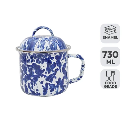 Gambar Kichero Mug Enamel Dengan Tutup Swirl 730 ml - Biru Cobalt