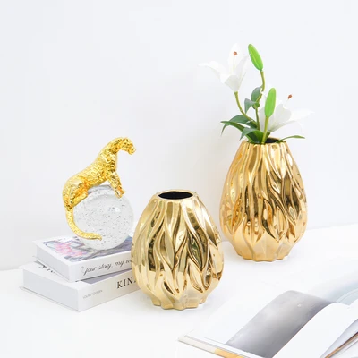 Gambar Informa Vas Bunga Keramik Flaming 16.5x16.5x20 cm - Gold