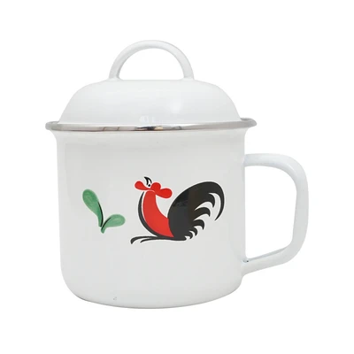Gambar Kichero Mug Enamel Dengan Tutup Kukuruyuk 12 cm - Putih