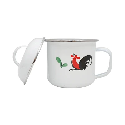 Gambar Kichero Mug Enamel Dengan Tutup Kukuruyuk 12 cm - Putih