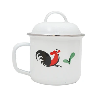 Gambar Kichero Mug Enamel Dengan Tutup Kukuruyuk 12 cm - Putih