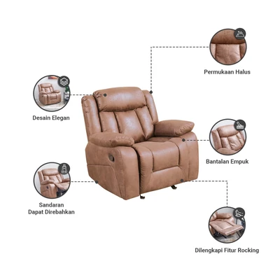 Gambar Informa Norton Sofa Recliner Rocking Fabric 1 Seater - Cokelat