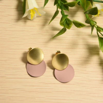 Gambar Ataru Anting Double Coin Stud - Pink/Gold