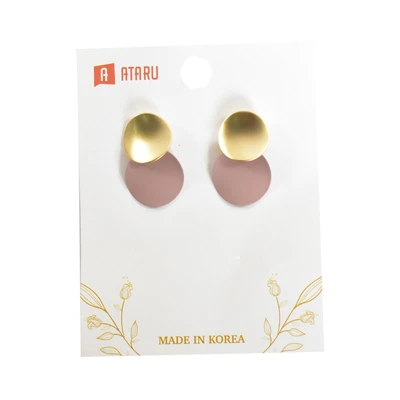 Gambar Ataru Anting Double Coin Stud - Pink/Gold