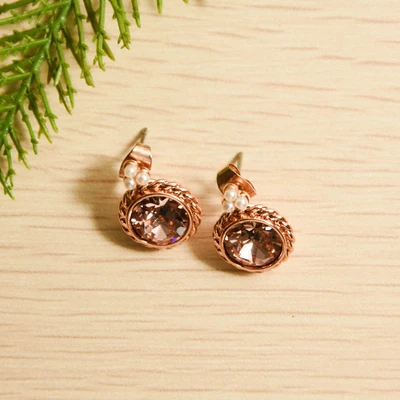 Gambar Ataru Anting Stud Round Crystal - Rose Gold