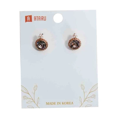 Gambar Ataru Anting Stud Round Crystal - Rose Gold