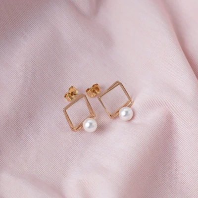 Gambar Ataru Anting Double Square With Pearl Stud