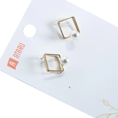 Gambar Ataru Anting Double Square With Pearl Stud