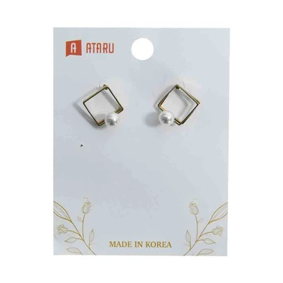 Gambar Ataru Anting Double Square With Pearl Stud