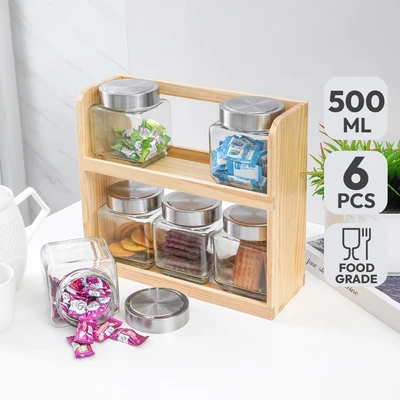 Gambar Informa Caston Stoples Kaca Dengan Rak 500 ml Set 6 pcs Transparan