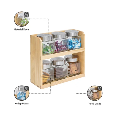 Gambar Informa Caston Stoples Kaca Dengan Rak 500 ml Set 6 pcs Transparan