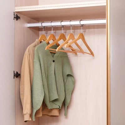 Gambar Stora Hanger Baju Jas Kayu Dengan Bar & Ring 44.5 cm Set 5 pcs