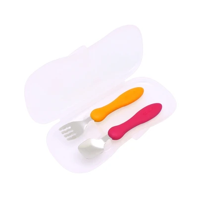 Gambar Edison Mama Set Alat Makan Anak Mini - Oranye/pink Cherry