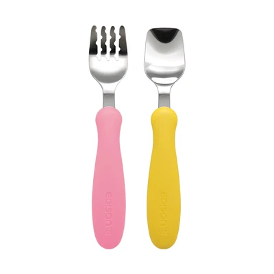 Gambar Edison Mama Set Alat Makan Anak Mini - Peach/Kuning Mango