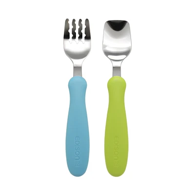Gambar Edison Mama Set Alat Makan Anak - Biru Sky/hijau Kiwi