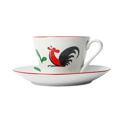 Gambar Kopin Porcelain Cangkir Teh Dengan Saucer Keramik Kukuruyuk - Putih