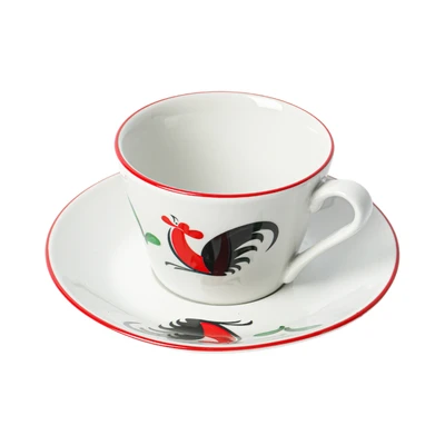 Gambar Kopin Porcelain Cangkir Teh Dengan Saucer Keramik Kukuruyuk - Putih
