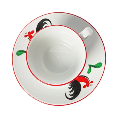 Gambar Kopin Porcelain Cangkir Teh Dengan Saucer Keramik Kukuruyuk - Putih