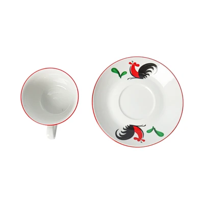 Gambar Kopin Porcelain Cangkir Teh Dengan Saucer Keramik Kukuruyuk - Putih