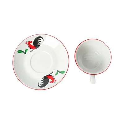 Gambar Kopin Porcelain Cangkir Teh Dengan Saucer Keramik Kukuruyuk - Putih