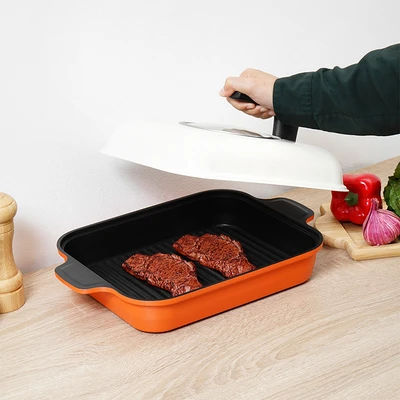Gambar Cooking Color Hyeon Wajan Panggang Eco Steam - Orange/Hitam