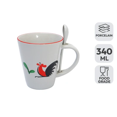 Gambar Kopin Porcelain Mug Porcelain Dengan Sendok Kukuruyuk 340 ml - Putih