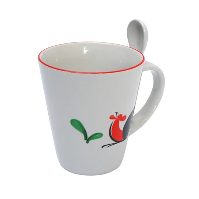 Gambar Kopin Porcelain Mug Porcelain Dengan Sendok Kukuruyuk 340 ml - Putih