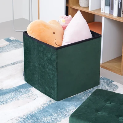 Gambar Informa Bangku Ottoman Lipat Fabric Velvet - Hijau